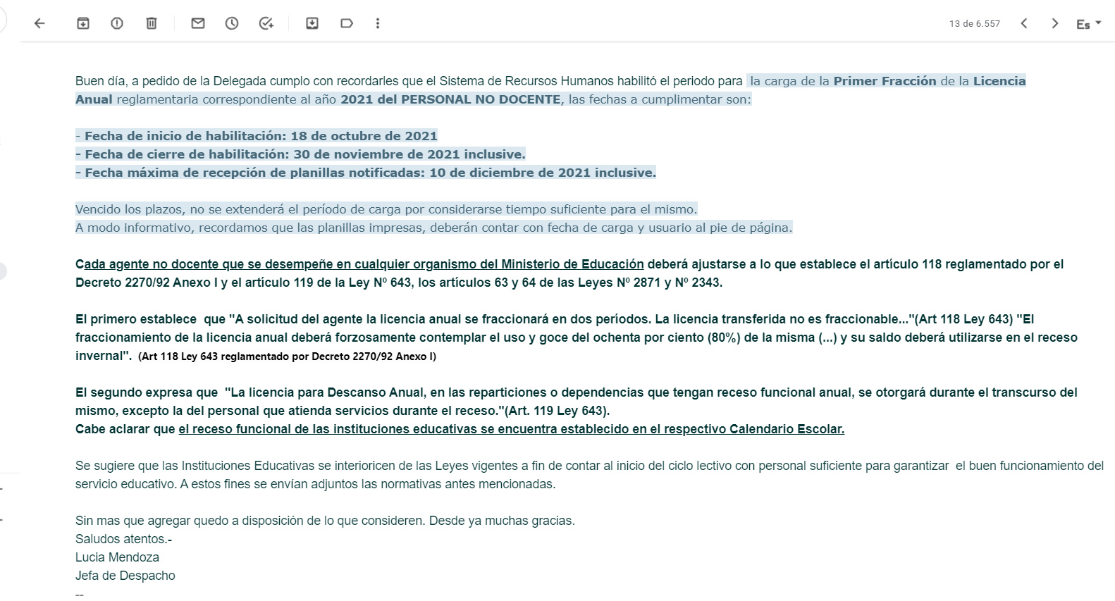 nota aviso ministerio