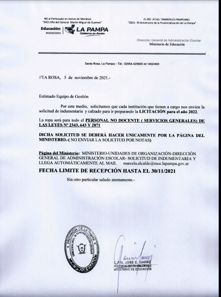 solicitud de indumentaria